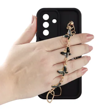 VOLTE-TEL SILICON TPU WITH STRAP ΘΗΚΗ SAMSUNG A37 5G A376 6.7in FULL CAMERA PROTECTION BLACK WITH BLACK BUTTERFLIES