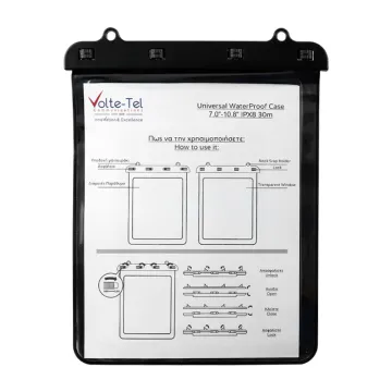 VOLTE-TEL ΘΗΚΗ ΑΔΙΑΒΡΟΧΗ IPX8 30m ΕΩΣ 25,5cm x 21cm (11.0in) ΜΕ ΚΟΡΔΟΝΙ BLACK