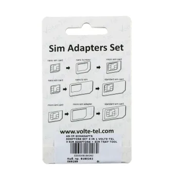 ADAPTORS SET 4 IN 1 - 3 SIM CARD ADAPTORS + SIM CARD TRAY TOOL VOLTE-TEL