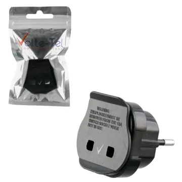 VOLTE-TEL ΠΛΑΣΤΙΚΟΣ ΑΝΤΑΠΤΟΡΑΣ ΕΥΡΩΠΑΙΚΟ 2 PIN FEMALE ΣΕ ΠΡΙΖΑ ΑΓΓΛΙΚΗ 3 PIN MALE ΜΑΥΡΟ