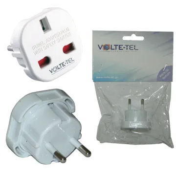 VOLTE-TEL ΑΝΤΑΠΤΟΡΑΣ ΑΓΓΛΙΚΟΣ 3 PIN FEMALE ΣΕ ΣΟΥΚΟ ΕΥΡΩΠΗΣ 2 PIN MALE (250V/10A) ΑΣΠΡΟΣ