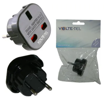 VOLTE-TEL ΑΝΤΑΠΤΟΡΑΣ ΑΓΓΛΙΚΟΣ 3 PIN FEMALE ΣΕ ΣΟΥΚΟ ΕΥΡΩΠΗΣ 2 PIN MALE (250V/10A) ΜΑΥΡΟΣ