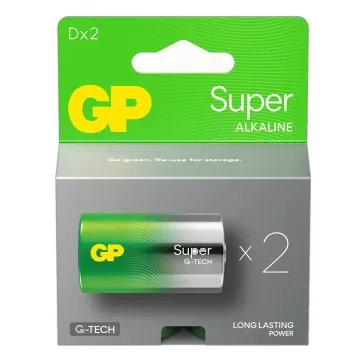 GP ΜΠΑΤΑΡΙΕΣ ΑΛΚΑΛΙΚΕΣ D LR20 1.5V SUPER ALKALINE G-TECH +50% MORE POWER 2/BLISTER