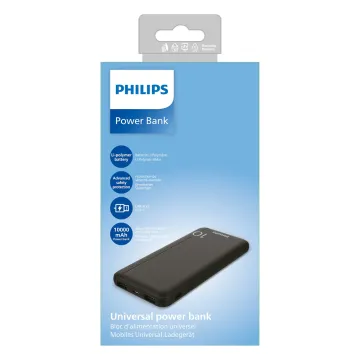 PHILIPS POWER POWER BANK DLP1810CB 10000mAh OUTPUT USB-C 5V-3A/USB-A 5V-2.1A ΜΕ ΕΝΣΩΜΑΤΩΜΕΝΑ ΚΑΛΩΔΙΑ USB-C,USB-A BLACK