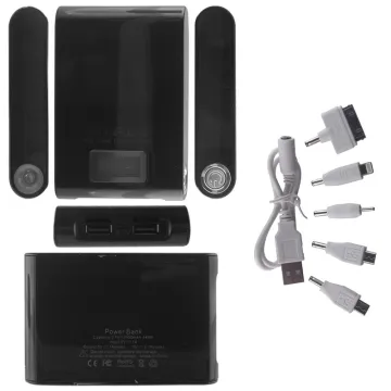 EXTERNAL POWER BANK 12000mAh 2.1A+1A +TORCH + 5 CONNECTORS BLACK
