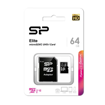 SILICON POWER micro SDXC 64GB CLASS 10 UHS-1 ELITE 4K FULL HD R100/W10 MB/S + SD ADAPTOR SP064GBSTXBU1V10SP