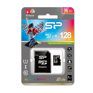 SILICON POWER micro SDXC 128GB CLASS 10 UHS-1 ELITE 4K FULL HD R100/W10 MB/S + SD ADAPTOR SP128GBSTXBU1V10SP