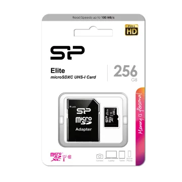 SILICON POWER micro SDXC 256GB CLASS 10 UHS-1 ELITE 4K FULL HD R100/W10 MB/S + SD ADAPTOR SP256GBSTXBU1V10SP