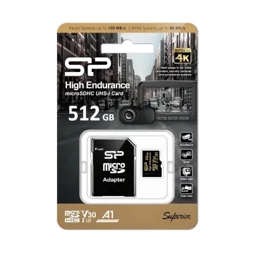 SILICON POWER micro SDHC 512GB CLASS 10 UHS-1 U3 A1 V30 HIGH ENDURANCE R100/W80 MB/S + SD ADAPTOR SP512GBSTXDV3V1HSP