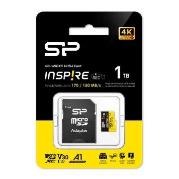 SILICON POWER micro SDXC 1TB CLASS 10 UHS-I U3 A2 V30 INSPIRE DDR200/WA R170/W160 MB/S + SD ADAPTOR SP001TBSTXLA2V1NSP