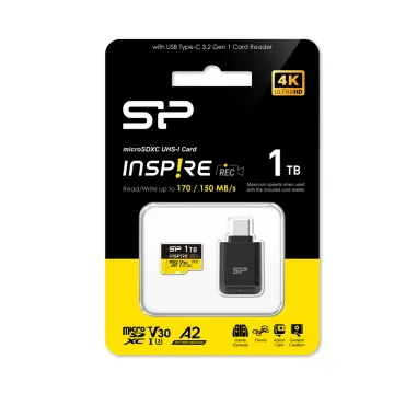 SILICON POWER micro SDXC 1TB CLASS 10 UHS-I U3 A2 C200 V30 INSPIRE DDR200 R170/W160 R170/W160 MB/S +CARD READER SP001TBSTXLA2VC2