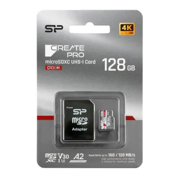 SILICON POWER micro SDXC 128GB CLASS 10 UHS-I U3 A2 V30 CREATE PRO DDR200/WA R170/W120 MB/S + SD ADAPTOR SP128GBSTXLA2V1CSP