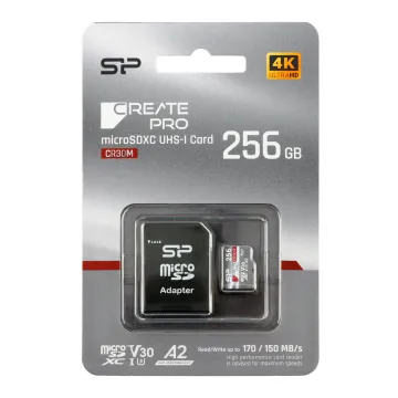 SILICON POWER micro SDXC 256GB CLASS 10 UHS-I U3 A2 V30 CREATE PRO DDR200/WA R170/W150 MB/S + SD ADAPTOR SP256GBSTXLA2V1CSP