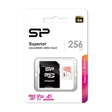 SILICON POWER micro SDXC 256GB CLASS 30 UHS-1 U3 V30 SUPERIOR R100/W80 MB/S + SD ADAPTOR SP256GBSTXDV3V20SP