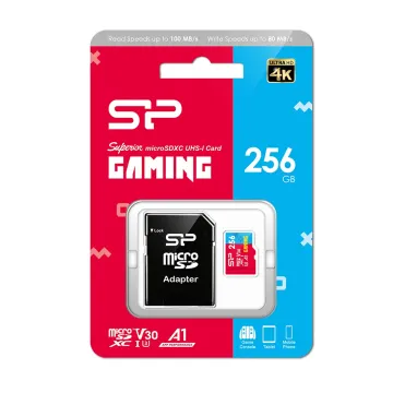 SILICON POWER micro SDXC 256GB CLASS 30 UHS-1 U3 V30 SUPERIOR GAMING R100/W80 MB/S + SD ADAPTOR SP256GBSTXDV3V1NSP