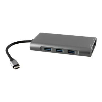 NSP N17 10 IN 1 USB-C HUB USB-C +OTG TO VGA WITH AUDIO/RJ45 1000Mbps/PD 60W/SDXC/SD 3.0/USB-A 3.0 X3/ HDMI 4K ALUMINIUM GREY