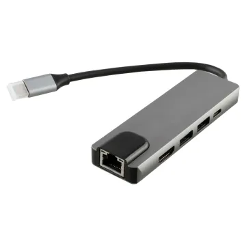 NSP N18 5 IN 1 USB-C HUB USB-C +OTG TO USB-A 3.0/RJ45 1000Mbps/PD 60W/USB-A 3.0 X2/ HDMI 4K ALUMINIUM GREY