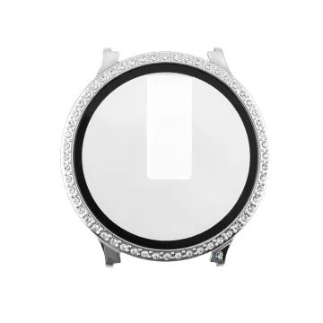 VOLTE-TEL PC EDGE COVER TEMPERED GLASS SAMSUNG WATCH 7 40mm 1.3in 9H 0.30mm WITH STRASS 3D FULL GLUE FULL COVER SILVER