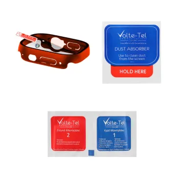 VOLTE-TEL PC EDGE COVER TEMPERED GLASS APPLE WATCH ULTRA/ULTRA 2 49mm 1.92in 9H 0.30mm WITH KEY 3D FULL GLUE FULL COVER ORANGE