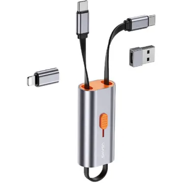 Usams Flat USB-C to Lightning / Type-C / USB-A Cable Γκρι 0.3m (SJ560USB01)