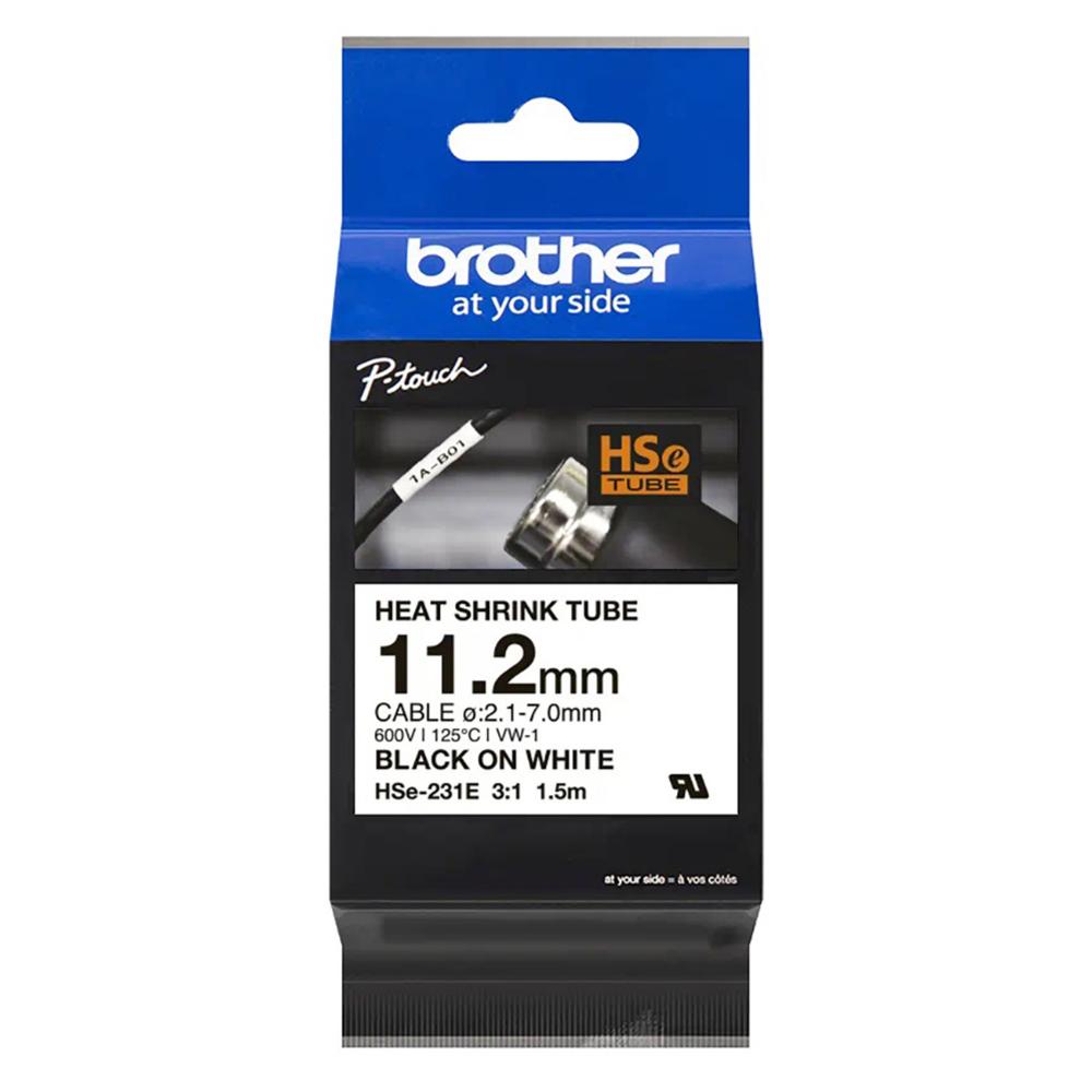 Brother Heat Shrink Tube Tape Cassette Black on White 11.2mm (HSE231E) (BROHSE231E)