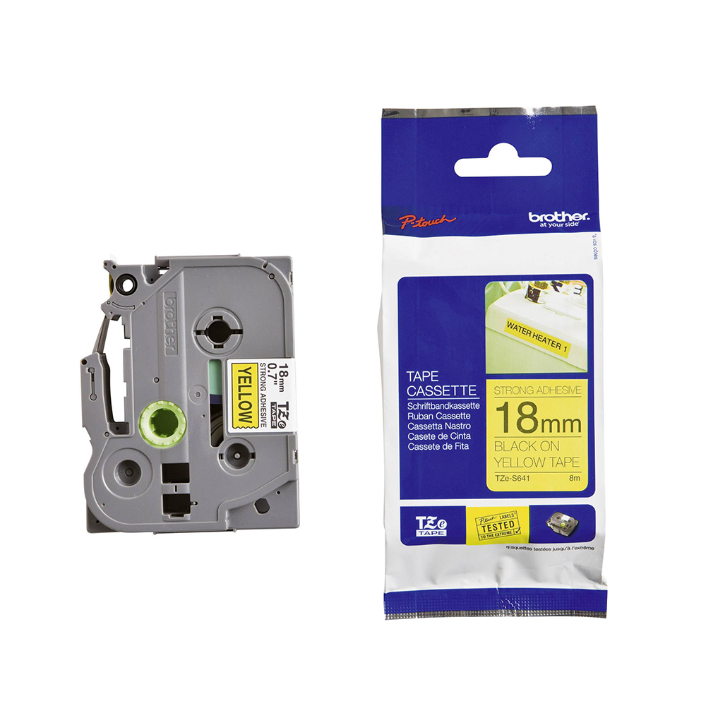 Brother P-Touch Industrial Laminated Black on Yellow 8m x 18mm (TZES641) (BROTZES641)