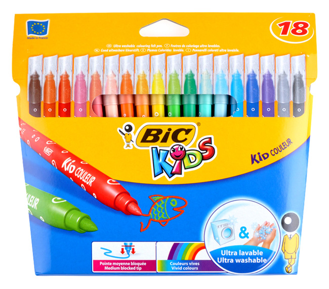 BIC σετ χρωματιστών μαρκαδόρων Kid Couleur, ultra washable, 18τμχ