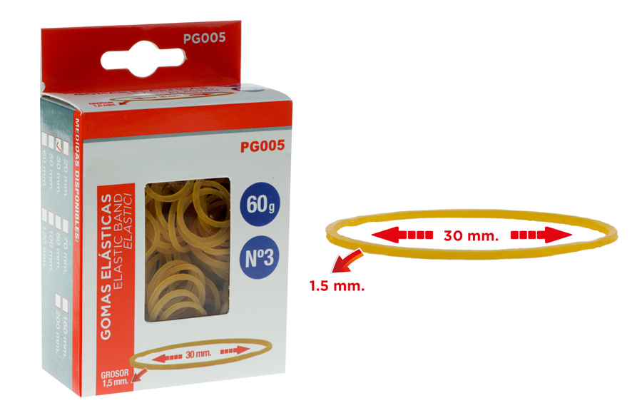 MP λαστιχάκια συσκευασίας PG005 σε κουτί, No3, 1.5x30mm, 60g