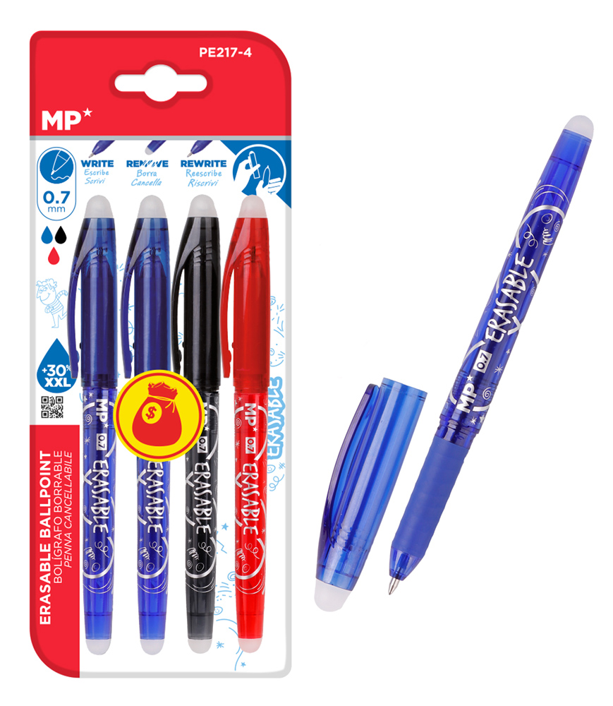MP σετ στυλό διαρκείας ballpoint PE105 με glitter, 0.9mm, διάφορα χρώματα, 10τμχ