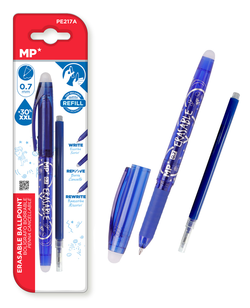 MP σετ στυλό διαρκείας PE217-4, erasable, 0.7mm, διάφορα χρώματα, 4τμχ