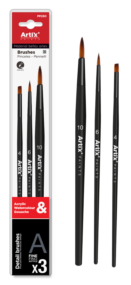 ARTIX PAINTS σετ παιδικών πινέλων ζωγραφικής PP279, διάφορα χρώματα, 3τμχ