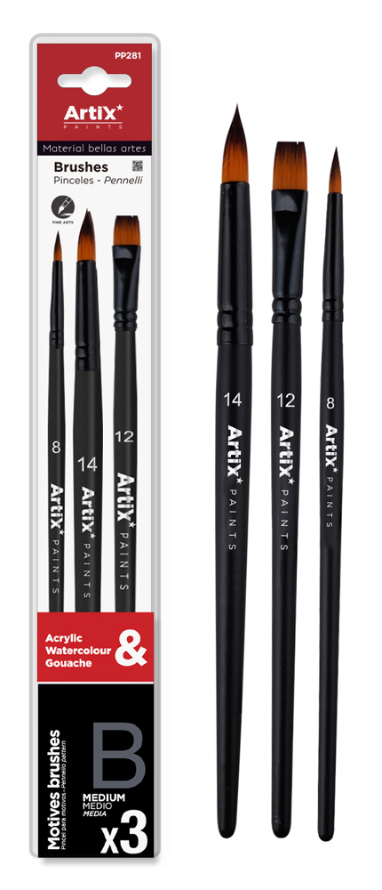 ARTIX PAINTS σετ πινέλων ζωγραφικής PP280, μαύρο, 3τμχ