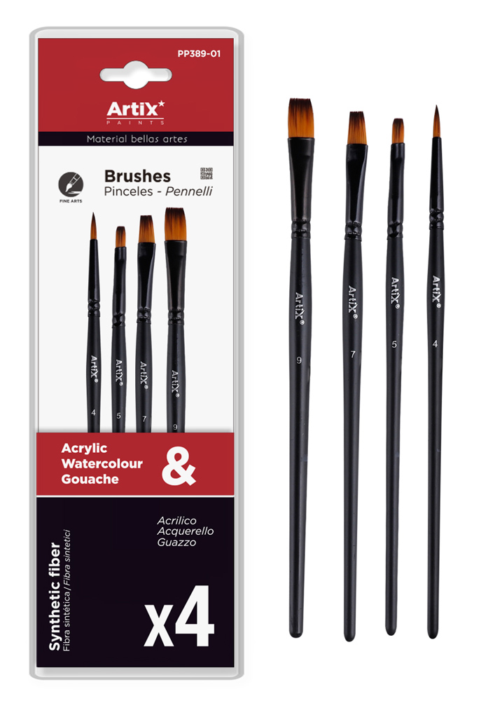 ARTIX PAINTS σετ πινέλων ζωγραφικής PP387-03, μαύρο, 4τμχ