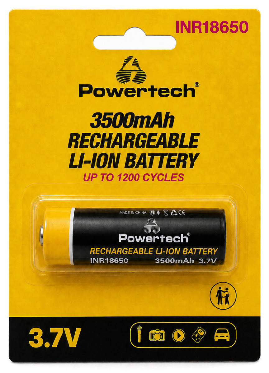 POWERTECH επαναφορτιζόμενη μπαταρία Li-ion INR18650 PT-1614, 2200mAh, 3.7V, button top, 1τμχ