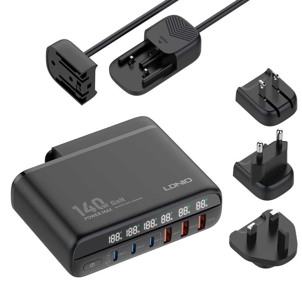 LDNIO σταθμός φόρτισης Q605, 3x USB-C & 3x USB, 120W, PD/QC, μαύρος