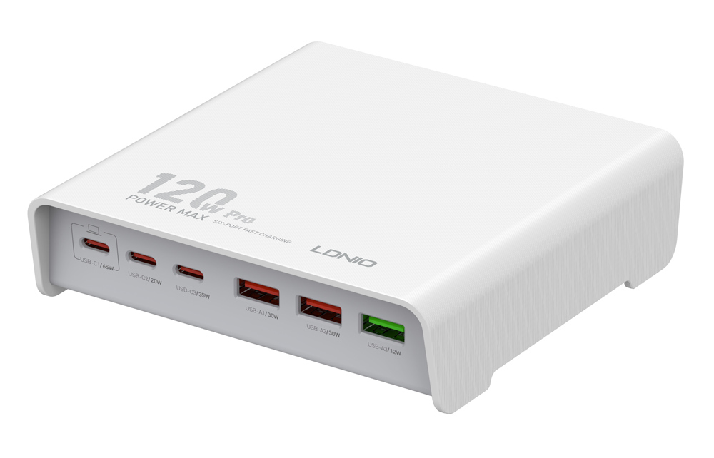 LDNIO σταθμός φόρτισης A6140C, 3x USB-C/3x USB, 140W, PD/QC, GaN, μαύρος