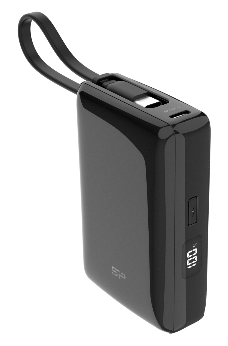 SILICON POWER power bank CP10 με καλώδιο USB-C, 2x θύρες εξόδου, 10000mAh, 20W, μαύρο