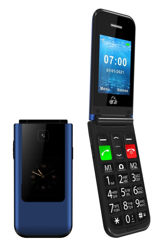 POWERTECH κινητό τηλέφωνο Sentry Dual II V2, 2 οθόνες, dual SIM, πλήκτρο SOS, μπλε