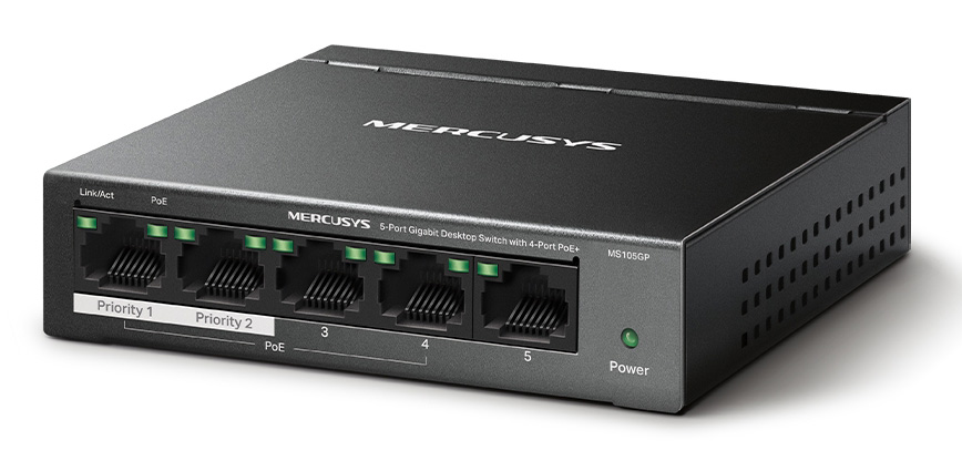 MERCUSYS Desktop Switch MS105GP, 5x 10/100/1000 Mbps, PoE+, V.3.0