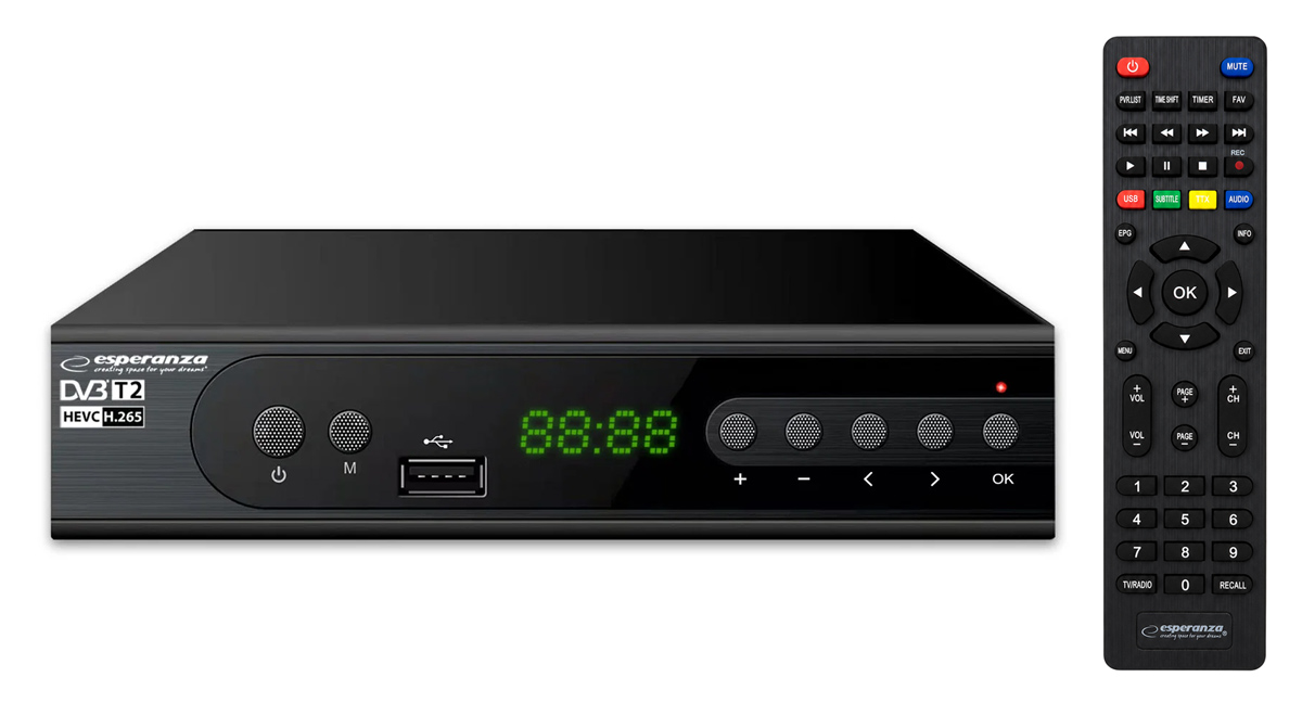 ESPERANZA ψηφιακός δέκτης EV106R, DVB-T2, Full HD, MPEG-4, H.265/HEVC, με PVR