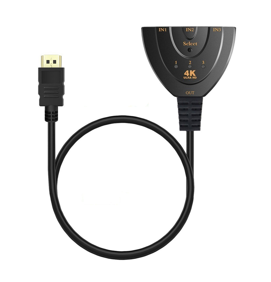 POWERTECH HDMI Switch CAB-H077, 3 σε 1, 4K, 0.50m, μαύρο