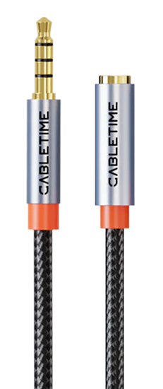 CABLETIME καλώδιο προέκτασης ήχου 3.5mm CT-AE35M, gold plated, 2m, μαύρο