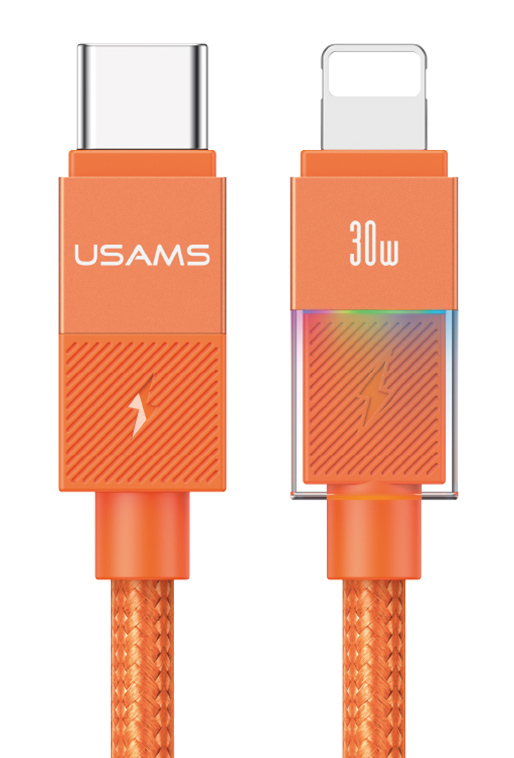 USAMS καλώδιο Lightning σε USB-C SJ776, 30W, 480Mbps, 1.2m, πορτοκαλί