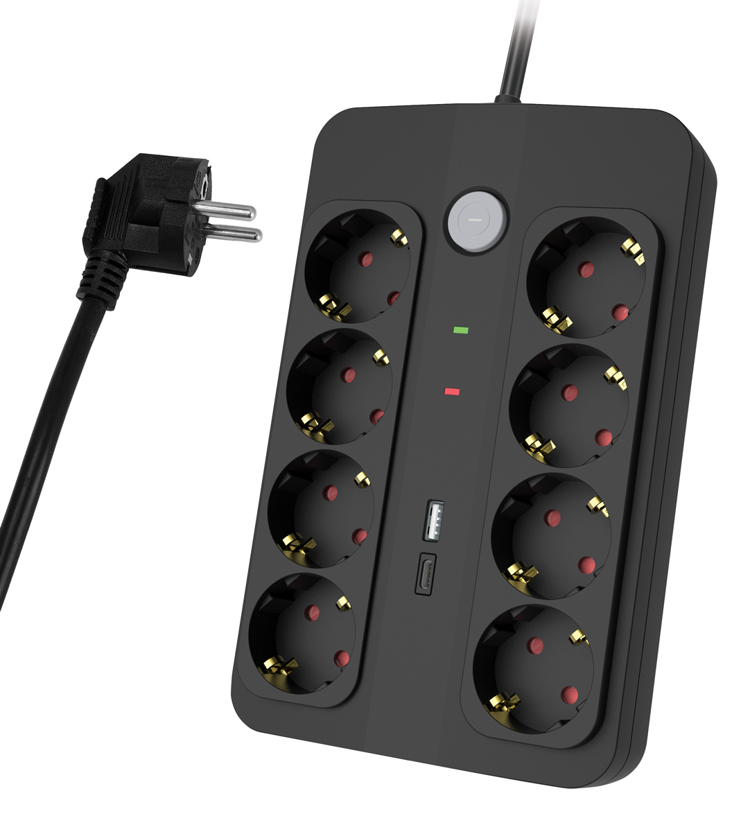 POWERTECH πολύπριζο ασφαλείας PT-1534, 8 θέσεων, 16A, 1.5m, λευκό