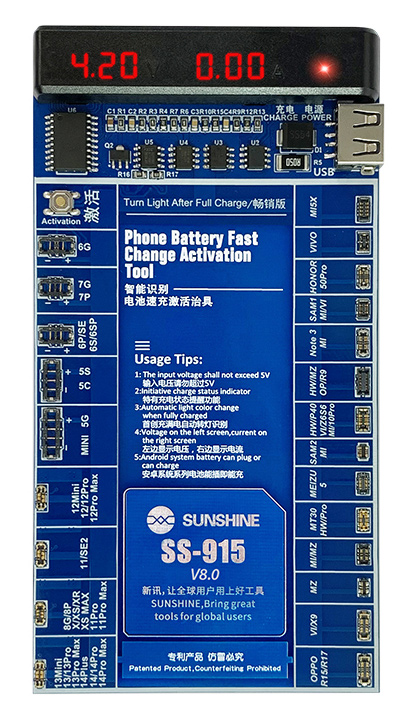 SUNSHINE tester μπαταριών SS-915 για Apple & Android smartphone, V9.0