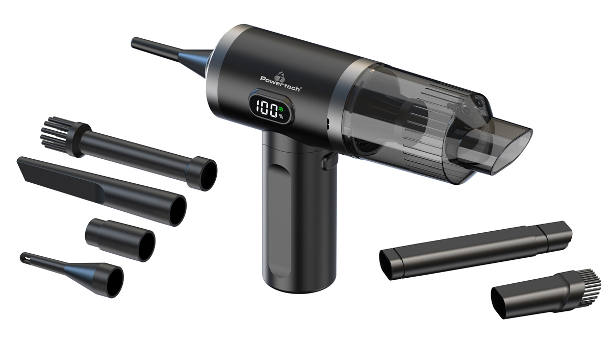 POWERTECH 2 σε 1 σκουπάκι χειρός & air duster PT-1576, 50W, 3600mAh, μαύρο