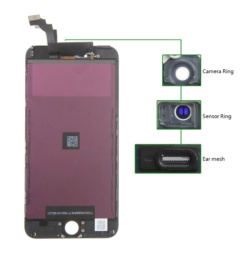 TIANMA High Copy LCD iPhone 6G Plus, Camera-Sensor ring, ear mesh, Black