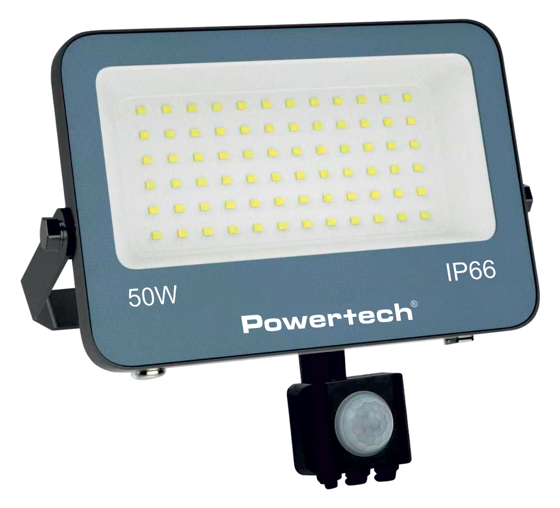 POWERTECH LED προβολέας PT-1618 με αισθητήρα κίνησης, 50W, 4000K, 4500lm, IP66, 4KV