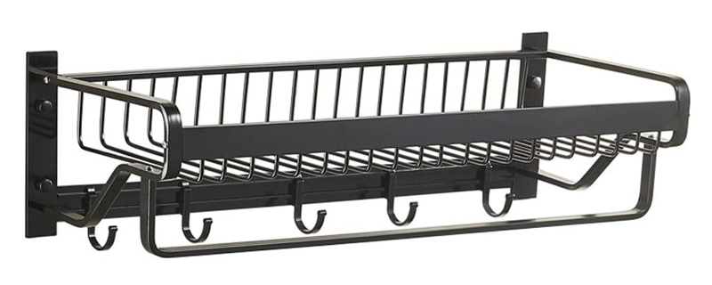 HOME USE κρεμάστρα με ράφι HUH-0164, μεταλλική 57x22x13cm, μαύρη