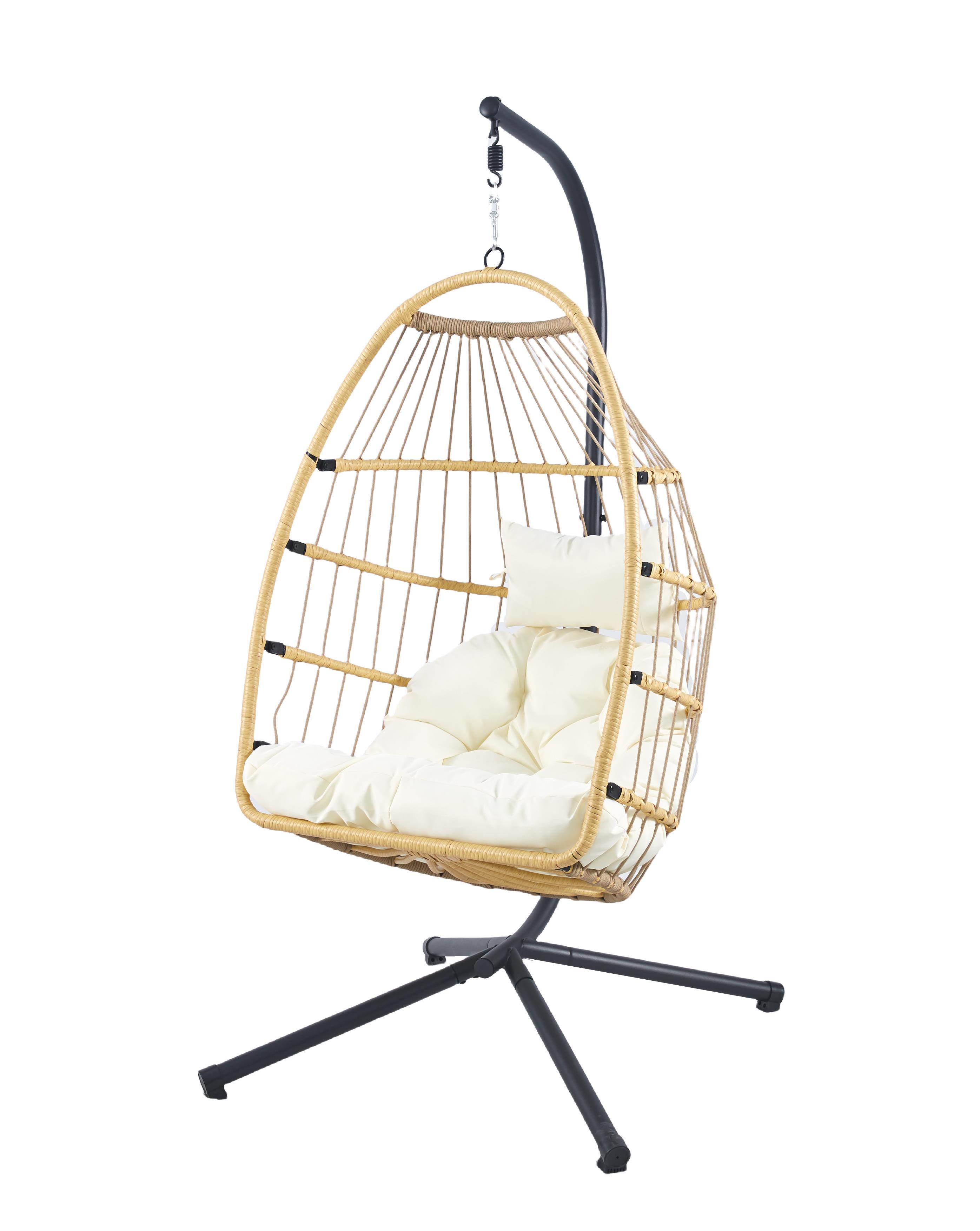 Κρεμαστή κούνια Nextdeco Wanda rattan με λευκά μαξιλάρια Υ110x85x62εκ.